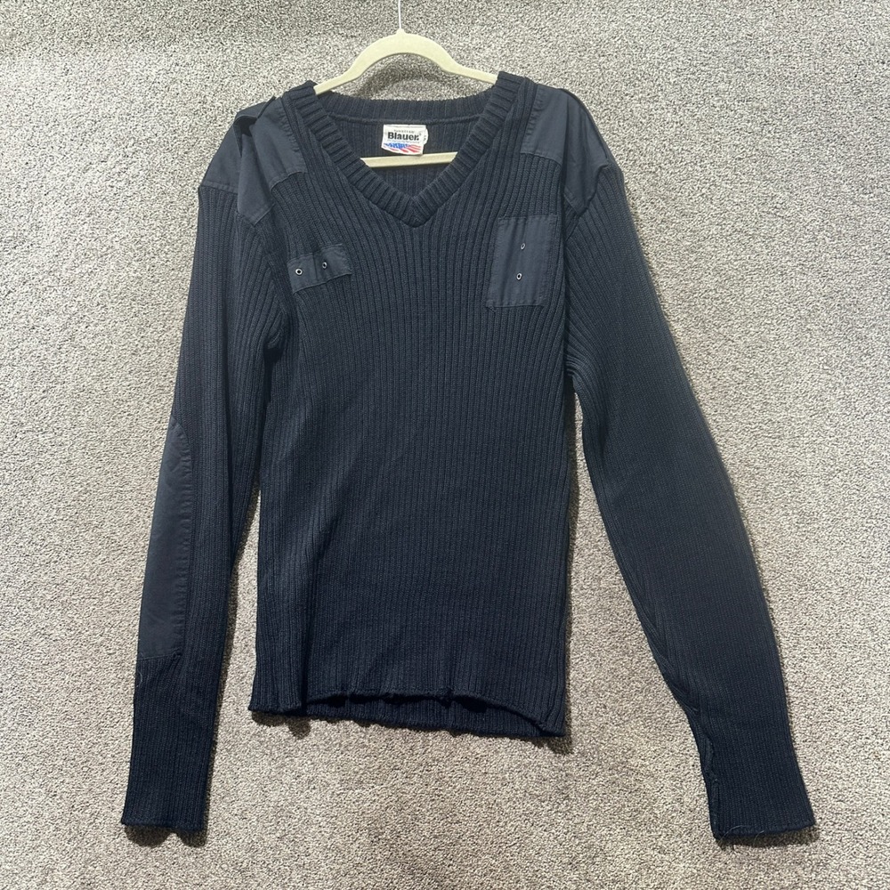 Blauer Commando V-Neck Sweater Men XL Made‎ in USA  Mens  Blue Wool Blend Ribbed